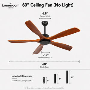 USA In Stock 60 Inch Solid Wood Ceiling <b>Fan</b> No Light Downrod Mount <b>Remote</b> <b>Control</b> Reversible DC Motor - Product Image 3