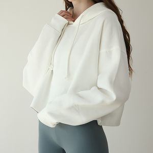 Sudadera con capucha de gran tamaño recortada con dobladillo crudo con impresión personalizada sudadera de mujer con Top corto cuadrado de lana pesada sudadera de mujer - Product Image 6