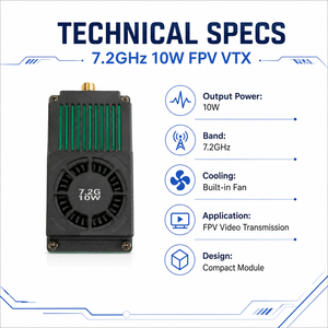 Transmisor de Video FPV VTX de 7.2GHz y 10W de Alta Potencia y Largo Alcance con Ventilador Integrado para Drones FPV UAV - Product Image 3