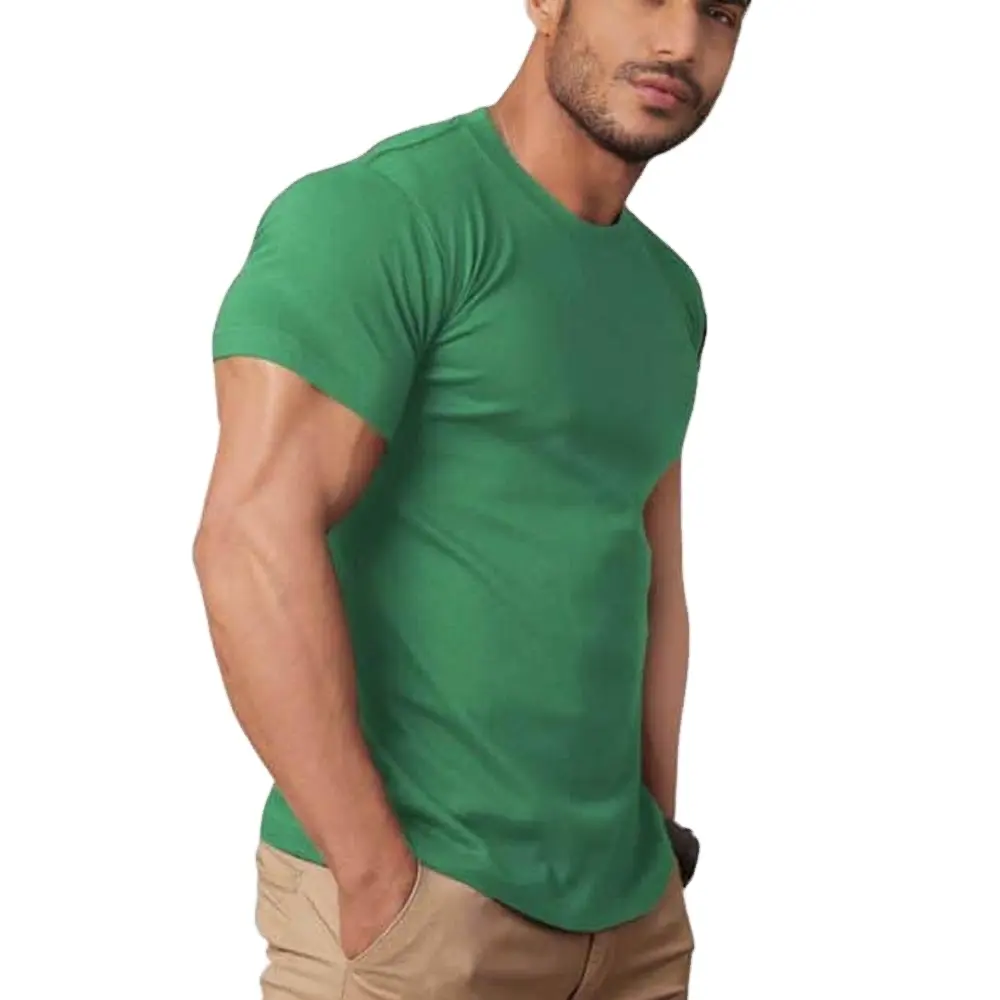 ราคาโรงงานสลิมฟิตเสื้อยืดเพาะกายกีฬาแขนสั้นสีเขียว USA ขนาดและฟิตเนสแฟชั่นเสื้อยืดแห้งเร็ว