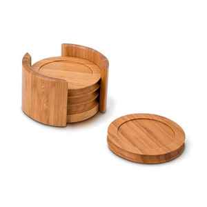 Recessed Bamboo Coaster Set With Circular Storage Holder Natural Drink <b>Mat</b> Table Surface Protection Eco Friendly Kitchenware Pad - Product Image 1
