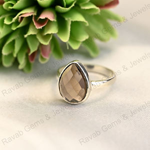 Anillo de Plata de Ley 925 con Cuarzo Ahumado en Forma de Pera, Corte Checker, para Mujer, Joyería Fina Hecha a Mano para Uso Diario, Oferta de Navidad - Product Image 6