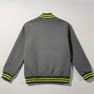 Chaqueta Varsity Moderna para Hombre en Gris Carbón, Estilo Bomber con Cierre Completo y Detalles en Verde Neón, Talla y Diseño Personalizados - Product Image 2