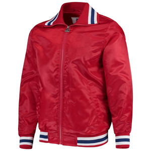 Nueva chaqueta con cremallera para hombre de tela de satén con cuello levantado estampado Letterman versátil hecha a medida - Product Image 4