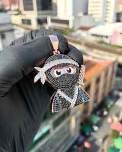 จี้เงินแท้ 925 สไตล์ฮิปฮอป ประดับเพชรโมอิสซาไนต์สีดำ ชุบทอง สำหรับผู้ชาย - Product Image 3