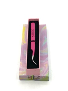 High Quality GETUP BROSONS IMPEX <b>Pink</b> Powder Coating Curved Silver Tip Stainless Steel Eyelash Extension Tweezers Custom Logo - Product Image 5