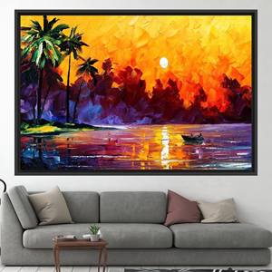 Lienzo impreso: vibrante obra de arte con paisaje playero de verano para decoración del hogar, 1 pieza: con marco negro - Product Image 1