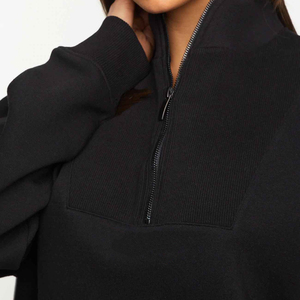 Sudadera con capucha de rizo de algodón blanco con logotipo personalizado para mujer, ropa de gimnasio larga con cremallera y hombros altos, sudadera informal, Top corto, diseño frontal - Product Image 5