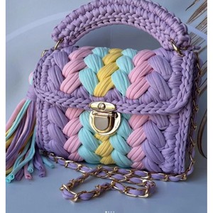 Crochet Handbag Women Vintage Fashion Embroidery Pearl Diamonds Button Cover Closure Eco Friendly Tote Bag - Product Image 1