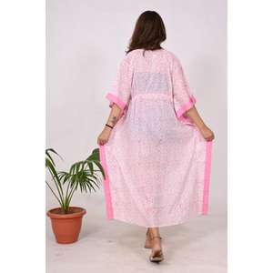 Women's Eco-Friendly 100% Cotton Kaftan Maxi Natural Floral Block Print Lightweight for Summer Beach <b>Cover</b> Everyday Travel-Boho - Product Image 6