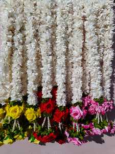 ดอกมะลิผ้าที่มีดอกกุหลาบหลายมาลัยมาลัยดอกมะลิ gajra สำหรับ haldi ฟังก์ชั่นออกงานตกแต่งบ้านพวงมาลัยผ้า - Product Image 5