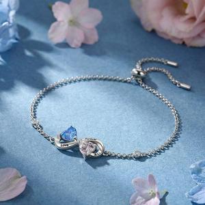 Fine Charm <b>Bracelet</b> Jeulia Custom Engraved <b>Infinity</b> <b>Bracelet</b> with Two Heart Birthstones - Product Image 3