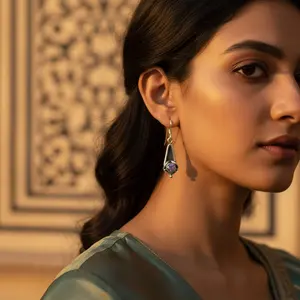 Pendientes Largos de Plata 925 Chapados en Oro de 18K con Amatista para Mujer, Joyería con Colgante de Oro Blanco con Diamante y Perla - Product Image 1