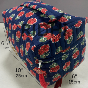 Sac de voyage matelassé en coton bleu marine, imprimé à la main, écologique, grand format, avec poignée, multifonctionnel et réutilisable - Product Image 2