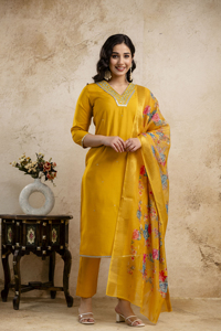 Ensemble Kurta en rayonne à la vente, avec dupatta imprimé floral, pour les occasions de mariage, les occasions de fête, robe traditionnelle - Product Image 5