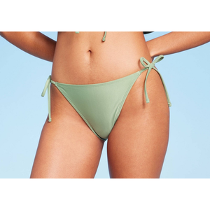 Wild Fable Set Bikini da Donna 2 Pezzi Verde Morbido con Laccetti Laterali in Spandex/Nylon, Decorazione a Diamante con Coulisse e Lettere Metalliche, Taglia S - Product Image 2