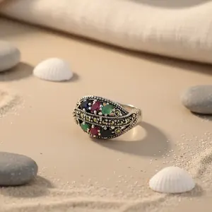 Anillo de Plata de Ley 925 con Piedra Preciosa Turquesa para Mujer, Diseño Geométrico, Chapado en Rodio, Material Platino, Engaste de Bisel, Regalo - Product Image 3