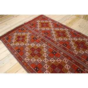 Alfombra Turca de 5x8.7 pies, Alfombra Vintage Grande, Alfombra de Lana con Rayas Rojas - Product Image 4