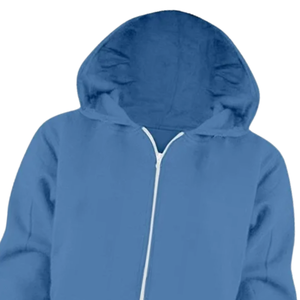 Sweat-shirt à capuche unisexe en molleton de coton bleu avec fermeture éclair intégrale, style décontracté pour l'hiver, streetwear, style uni, fournisseur en gros - Product Image 2