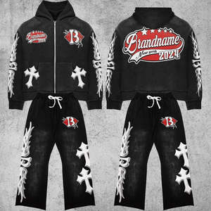 Conjunto Deportivo de Dos Piezas con Diseño Personalizado DTG, Sudadera con Capucha y Pantalones Deportivos de Invierno con Lavado Ácido, Estilo Holgado con Piedras, Traje Deportivo - Product Image 2