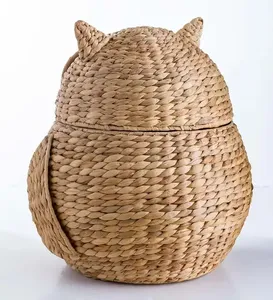 Cestas de almacenamiento de jacinto de agua Natural con forma de gato tejidas más vendidas para OEM variedad aceptable de colores al por mayor - Product Image 1