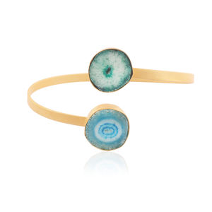 Hermosa pulsera para mujer, joyería natural, doble cuarzo solar, brazalete abierto, pulseras ajustables hechas a mano chapadas en oro mate - Product Image 1