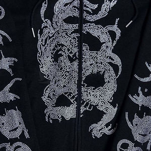 Wholesale High Quality Heavyweight <b>Zip</b> up Fitness Hoodie Custom Patch <b>Hooded</b> Rhinestone Hoodies for Men Oversized Blank Wear - Product Image 3