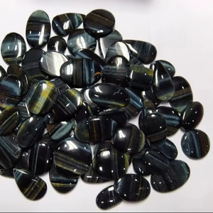 Pierres précieuses TASBIYA GEMS Œil de tigre bleu naturel, taille libre, cabochon ovale, pierres précieuses en vrac pour la fabrication de bijoux - Product Image 5