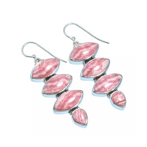 Elegantes y hermosos pendientes de piedras preciosas de Rodocrosita de plata esterlina sólida 925, pendientes bohemios de piedras preciosas naturales de Rodocrosita - Product Image 5