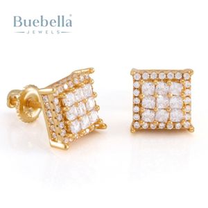 S925 Sterling Silver 14K Gold Coating Boucles d'oreilles en diamant de luxe Double rangée de clous ronds pour hommes - Product Image 1