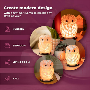 Lampe en sel de roche de l'Himalaya 100% naturelle, forme de hibou mignonne, élégante et moderne, pour source de lumière nocturne et ioniseur, meilleure forme personnalisable disponible - Product Image 4