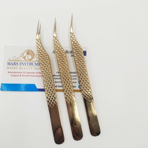 Pinces à cils dorées, extensions de cils, forme de dauphin, acier inoxydable, pointes en fibre, pinces à cils - Product Image 1