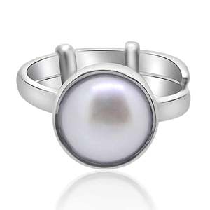 NOVAMART Fine Natural IIGS Certified 4.25 Ratti 12.25 <b>Silver</b> <b>Ring</b> with Moti (Pearl) Astrological Gemstone <b>Adjustable</b> Pearl Whole - Product Image 1