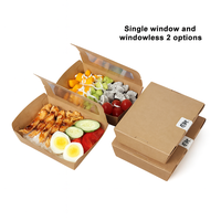 Boîtes à lunch jetables personnalisées en carton kraft pour bento, sushi, salade, avec revêtement UV, livraison gratuite, stock, emballage alimentaire à emporter avec fenêtre