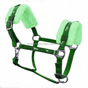 Soft Mink Fleece Padded Nylon Horse <b>Halter</b> in Many Vibrant Colors with Horse Design Ribbon Overlay & Nickel Plated Hardware - Product Image 5