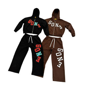 Ensemble sweat-shirt et pantalon de survêtement en molleton français de haute qualité avec logo personnalisé, fermeture éclair et broderie de patch - Product Image 2