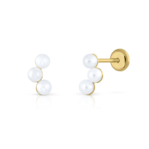 9K Solid Gold Pearl <b>Stud</b> <b>Earrings</b> (Available 10K, 14K, 18K) Women Children Kids Ear Clip Screw Back Made in Spain - Product Image 1