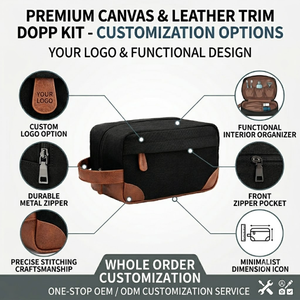 Custom Compact <strong>Men's</strong> Vintage Canvas <strong>Toiletry</strong> <strong>Bag</strong> Leather Trim Dopp Kit Minimalist Design Travel Hygiene <strong>Bag</strong> for Brands - Product Image 2