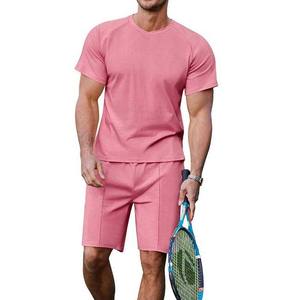 Venta al por mayor de algodón de los hombres Twin Set Color sólido Streetwear Casual Shorts y camiseta de talla grande de diseño personalizable para el verano - Product Image 3