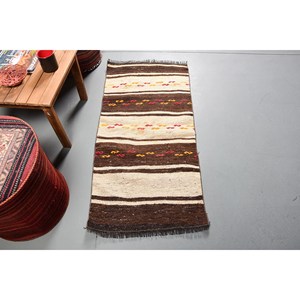Tapis rayé traditionnel en laine marron beige 9x12 Rectangle Patchwork Design Style classique pour les adolescents Matériau viscose soutenu en latex - Product Image 1