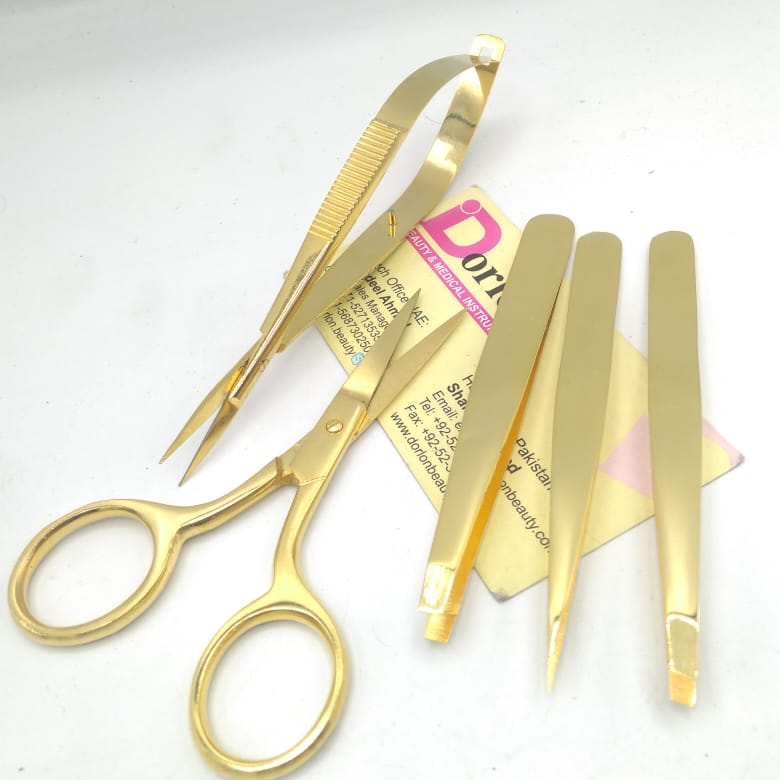 Tweezers Eyebrow Gold Plated Eyebrow Spring Scissors Stainless Steel Eyebrow Tweezers Set