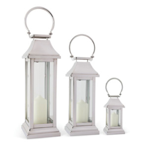 Ensemble de 3 lanternes décoratives en acier inoxydable pour la maison et l'extérieur, design populaire, lanternes à colonnes, lanternes de sol et de table - Product Image 2