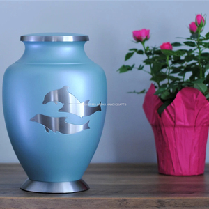 Modern Design Ocean Blue Brass Cremation Urn for Adult Ashes Handcrafted <b>Memorial</b> Urn Velvet Bag Wholesale Manufacturer Exporter - Product Image 2