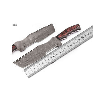 Cuchillo rastreador de caza de acero de Damasco hecho a mano personalizado con mango de hueso Tang completo y Funda de cuero compatible con OEM - Product Image 2