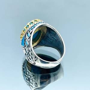 Anillo de piedra ovalada de Plata de Ley 925 para hombre, azul turquesa, tratado térmicamente para regalo de cumpleaños o aniversario, joyería de plata para hombre - Product Image 5