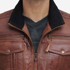 เสื้อแจ็คเก็ตหนังคอตั้งคุณภาพสูง ออกแบบโลโก้ได้ตามต้องการ ระบายอากาศได้ดี เป็นมิตรกับสิ่งแวดล้อม เสื้อผ้าแฟชั่นฤดูหนาวสำหรับผู้ชาย - Product Image 4