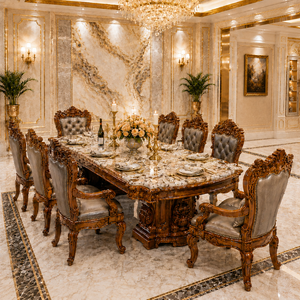 Juego de Mesa y Sillas de Comedor de Madera Maciza de Lujo, Estilo Maharaja, Color Marrón Premium, 8 Plazas, Muebles para Comedor, Muebles para el Hogar - Product Image 6