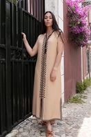 Robe kaftan pour femmes, vêtements de détente d'été, beige marocain, noir, douce, lavable, 100% coton, écologique, col en V, sans manches, respirante