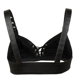 Soutien-gorge à lacets Crop Top Sexy Lingerie Bralette Noir Cuir & Coton Push Up Gothique Punk Rave Soutiens-gorge Pour Femmes Sous-vêtements - Product Image 3