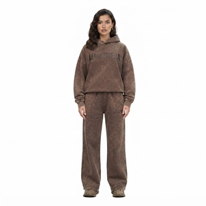 Conjunto de Sudadera Oversize Lavada Personalizada y Pantalones Anchos de Felpa para Mujer, Chándal de Algodón Estilo Urbano OEM ODM - Product Image 1